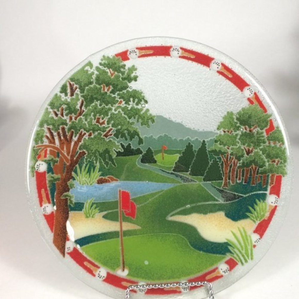 Peggy Karr fused Glass golf plate 11", golf gift